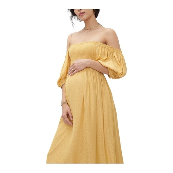 Hatch Elia Yellow Puff Sleeve Smocked Maternity Midi Dress Size L NWT - Picture 6 of 14